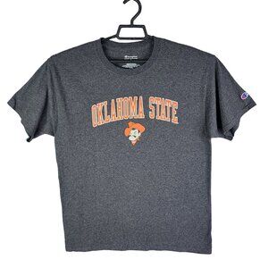Mens Heather Gray Champion Shirt Oklahoma State Short Sleeve Crew Neck Size L
